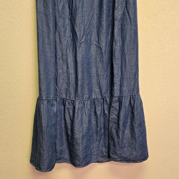 Chambray Cottagecore Boho Country Button-Down Denim Maxi Skirt Ruffle Hem L - Picture 5 of 11
